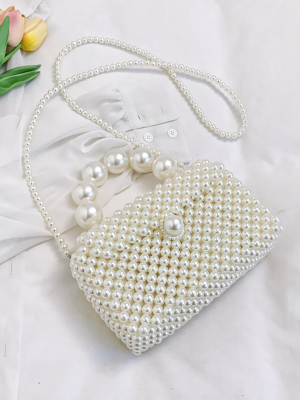 Handmade Pearl Beaded Clutch Bag