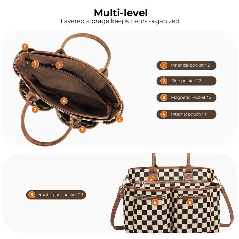 Checkered Multi-Pocket Tote Bag