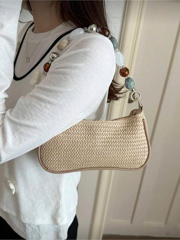 Woven Shoulder Bag with Beaded Strap