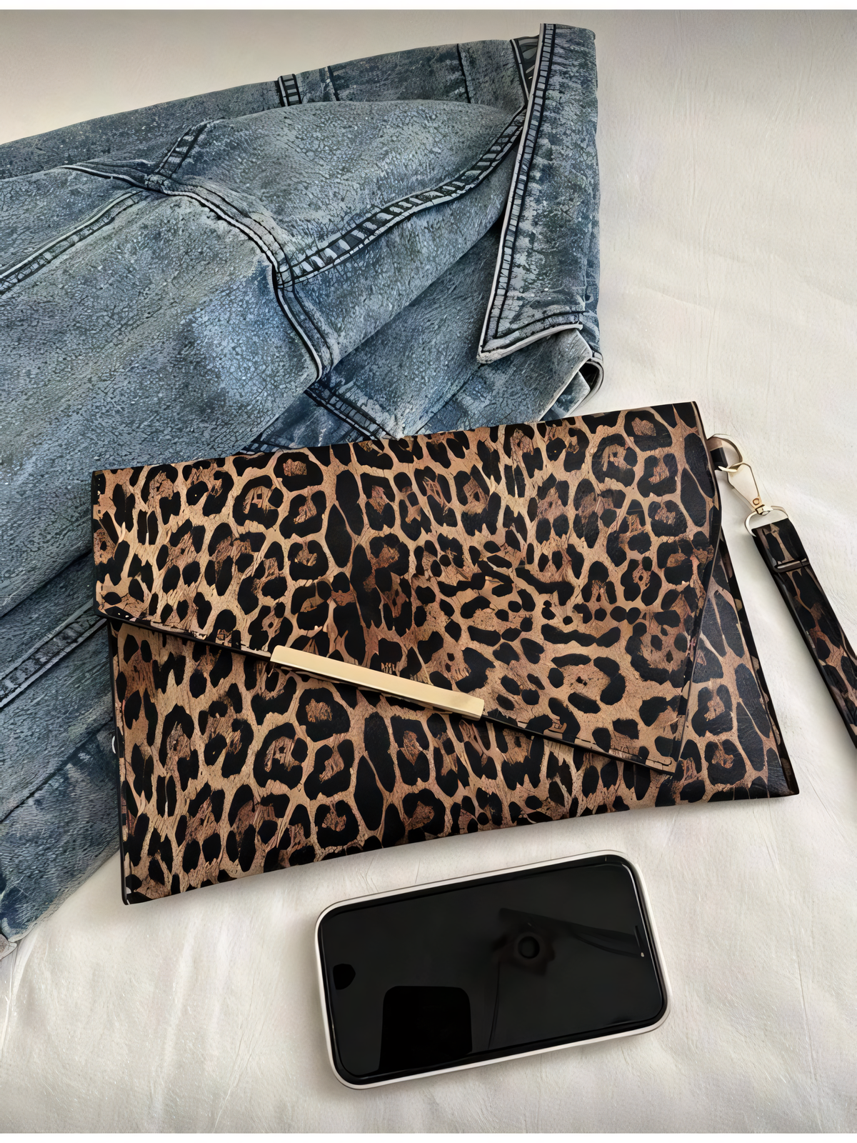Leopard Print Envelope Clutch Bag