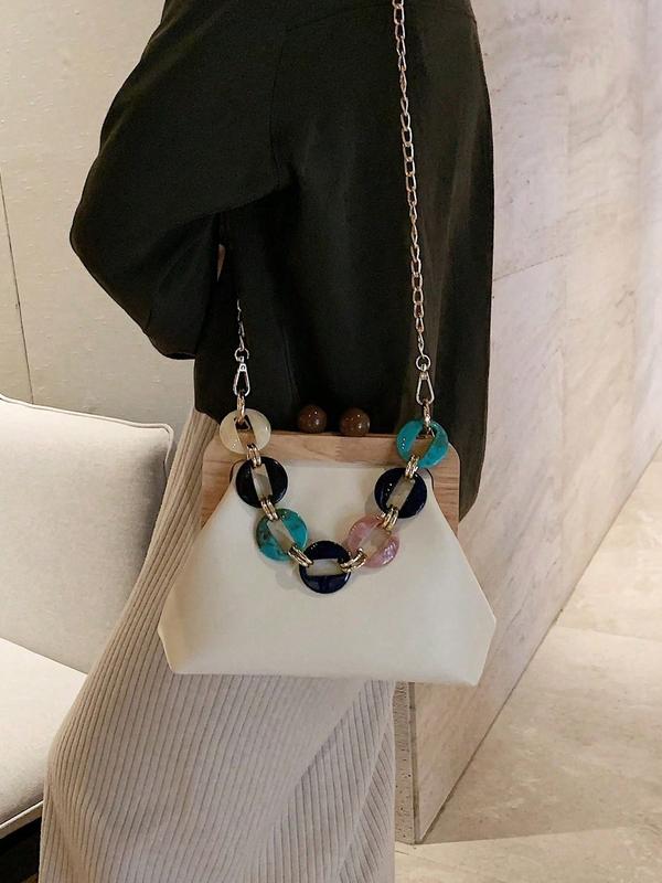Wood Clasp Bag with Resin Chain Strap