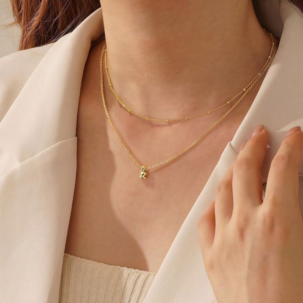 2pc 18k Dainty Initial Necklace