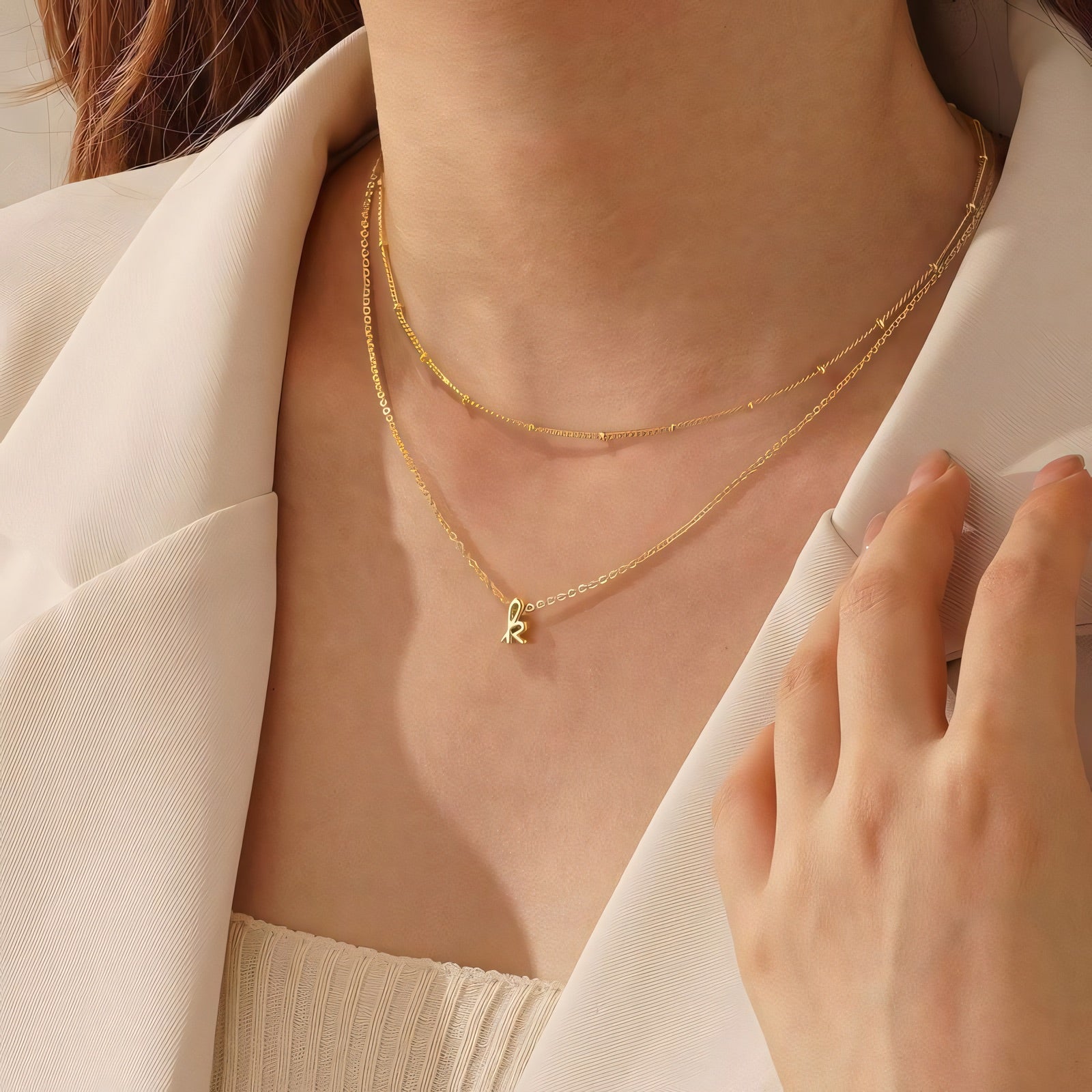 2pc 18k Dainty Initial Necklace