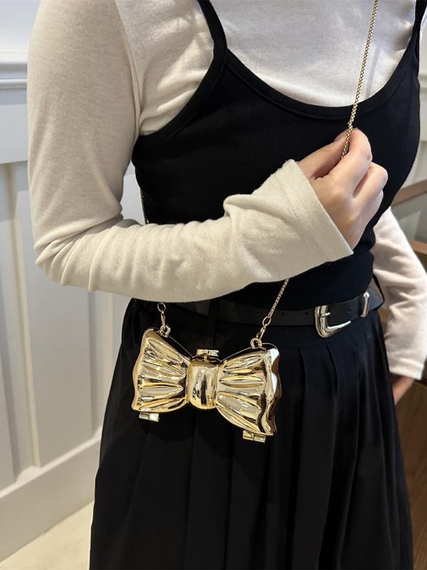 Metallic Bow Clutch Bag