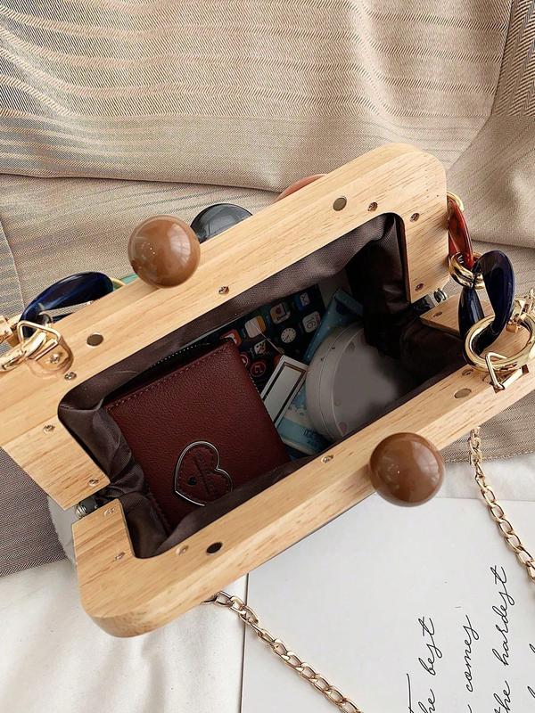 Wood Clasp Bag with Resin Chain Strap