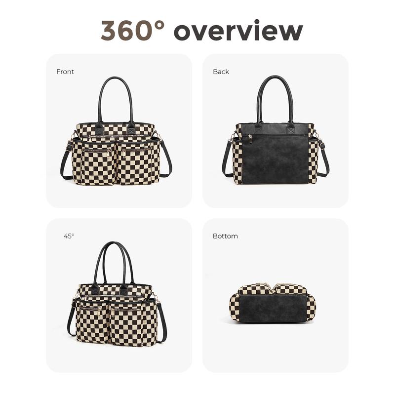 Checkered Multi-Pocket Tote Bag