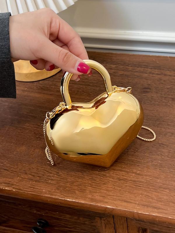Metallic Heart Clutch Bag