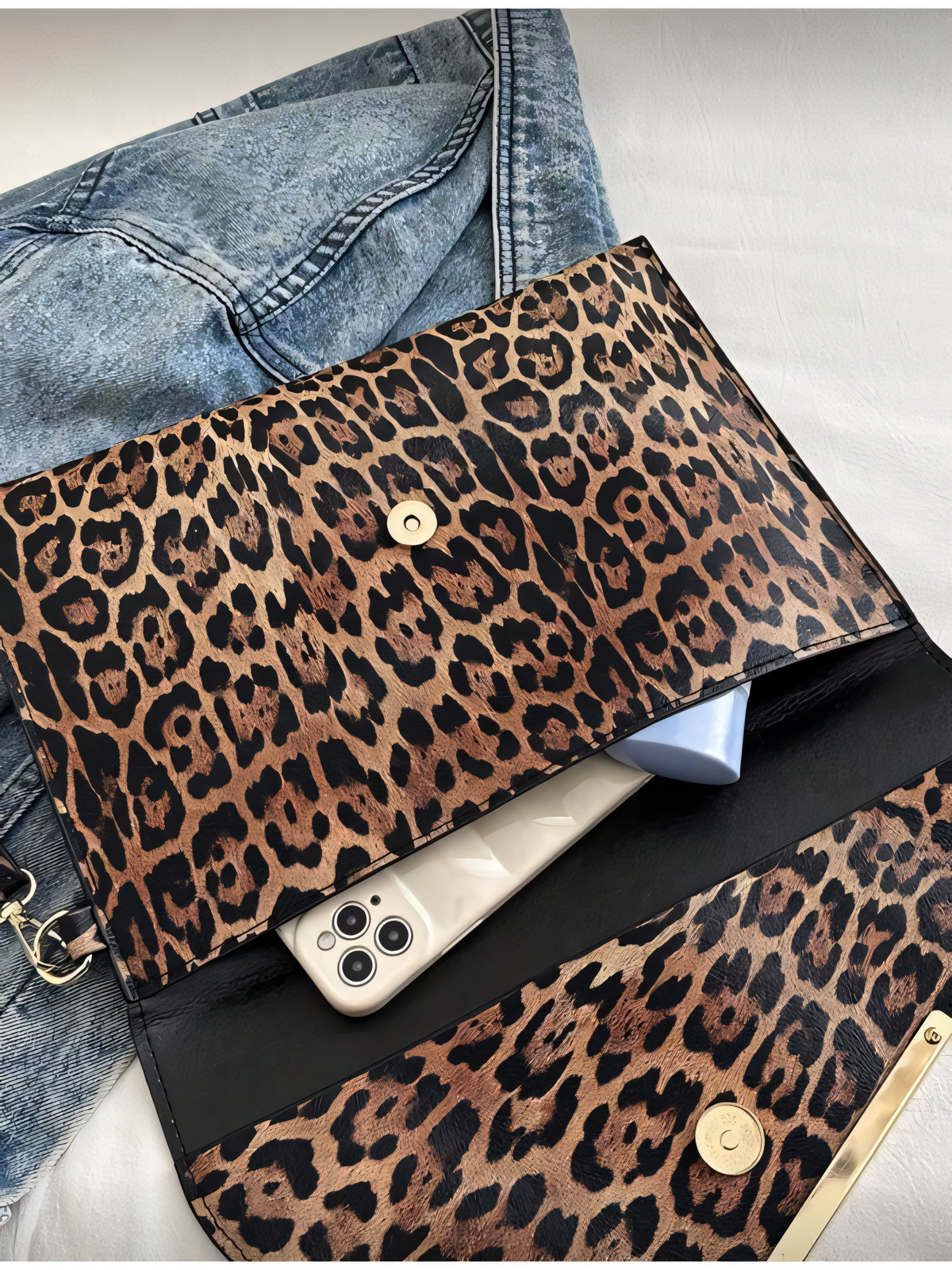 Leopard Print Envelope Clutch Bag