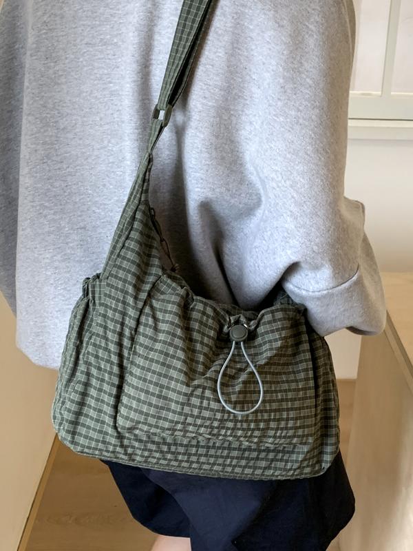 Plaid Canvas Hobo Crossbody Bag