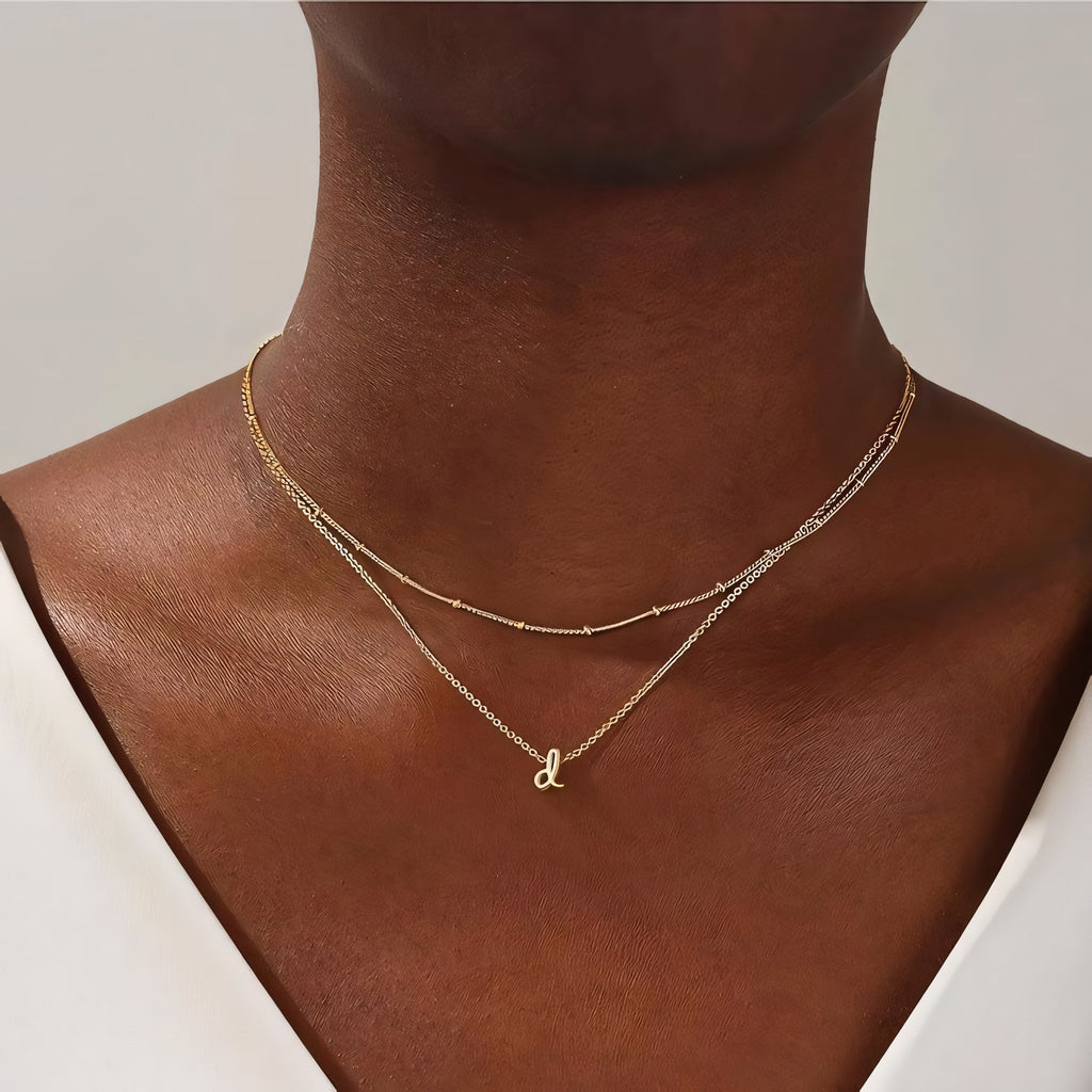 2pc 18k Dainty Initial Necklace