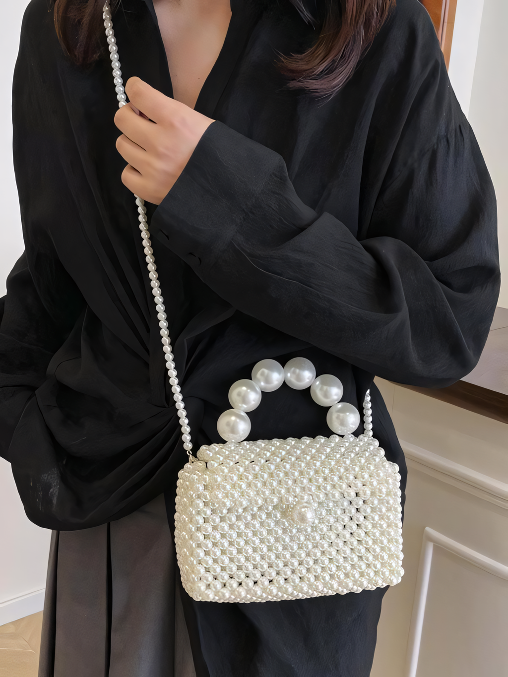 Handmade Pearl Beaded Clutch Bag