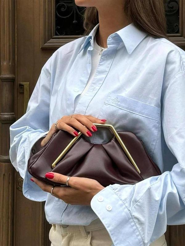 Ruched Clutch Bag with Angular Handle