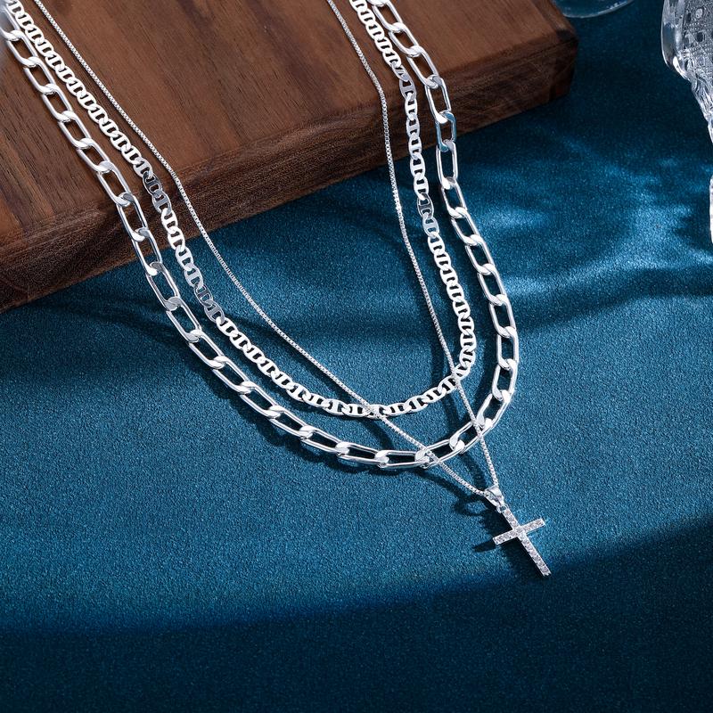 3pc 14k Layered Cross Necklace Stack