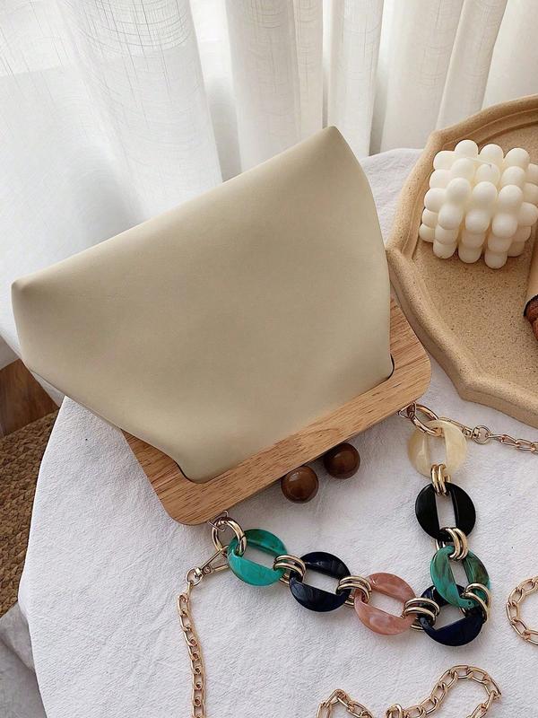 Wood Clasp Bag with Resin Chain Strap