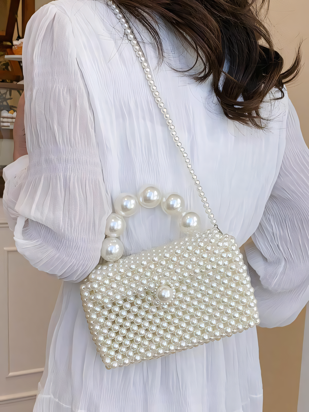 Handmade Pearl Beaded Clutch Bag