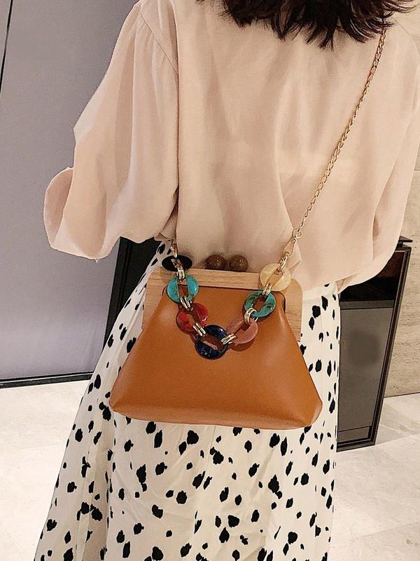 Wood Clasp Bag with Resin Chain Strap