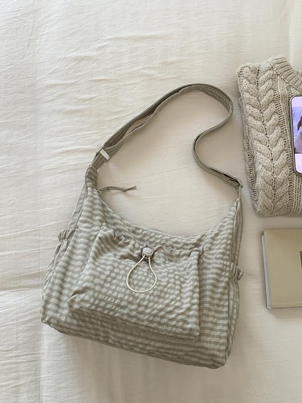 Plaid Canvas Hobo Crossbody Bag