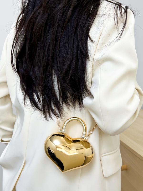 Metallic Heart Clutch Bag