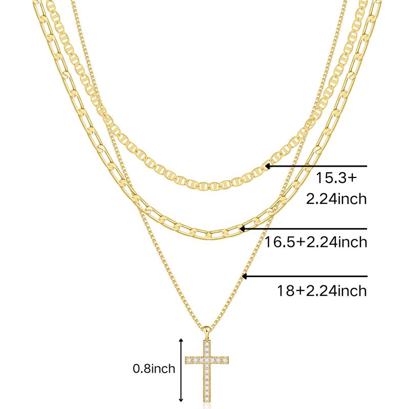 3pc 14k Layered Cross Necklace Stack
