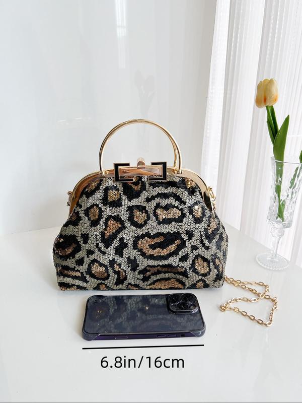 Sequin Leopard Print Clutch Bag
