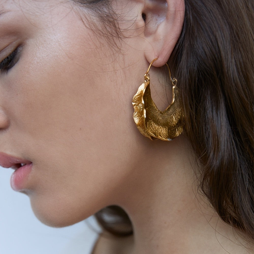 18k Textured Crescent Hoop Earrings
