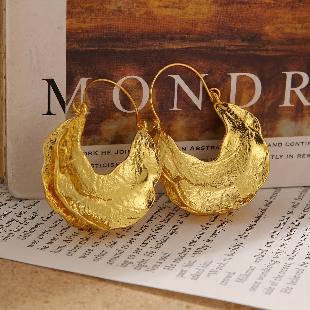 18k Textured Crescent Hoop Earrings
