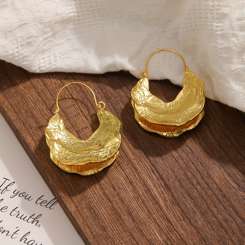 18k Textured Crescent Hoop Earrings