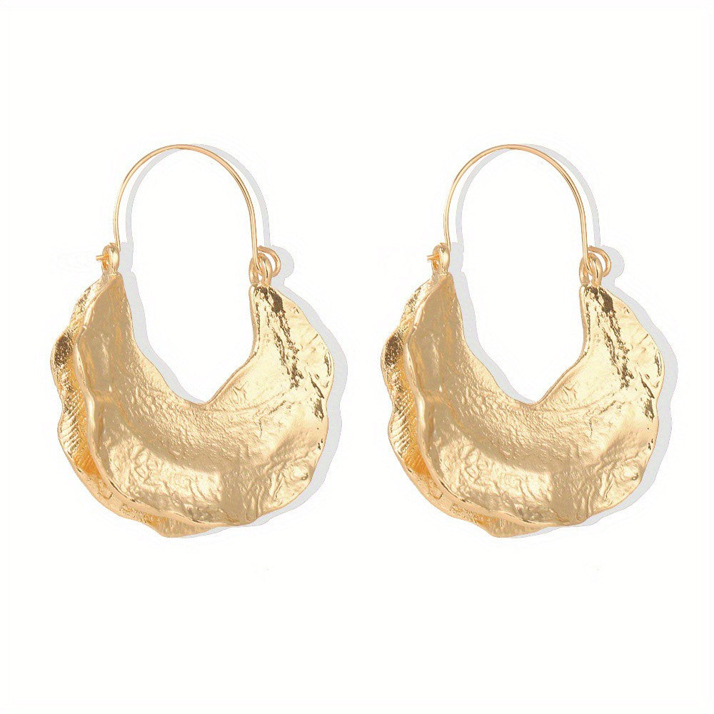 18k Textured Crescent Hoop Earrings