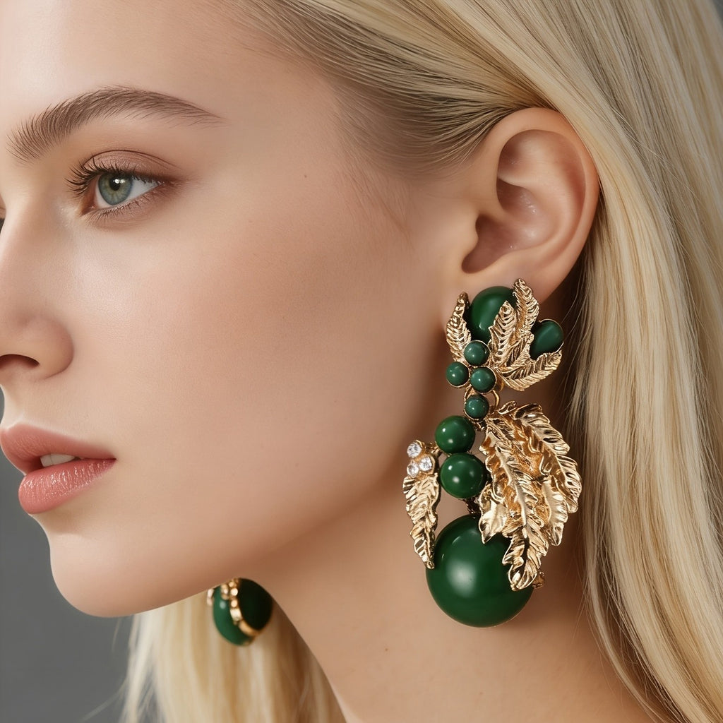 18k Vintage Leaf Drop Earrings