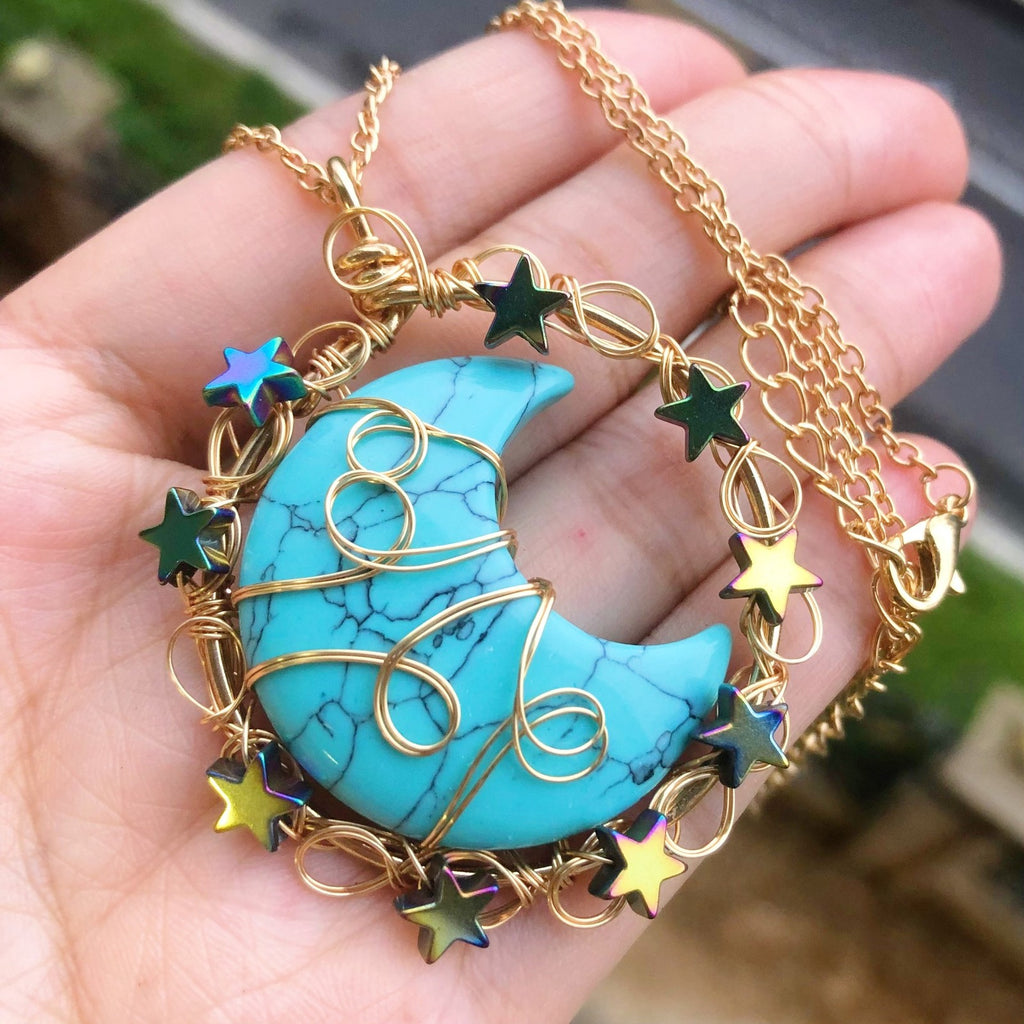 Iridescent Moon Star Necklace