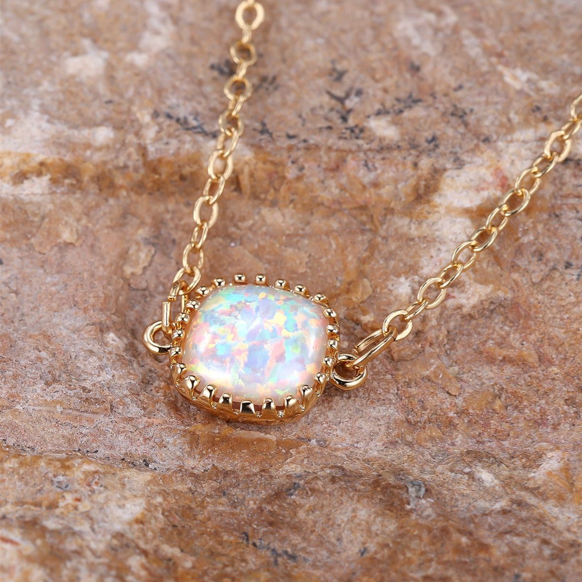 18k Iridescent Square Opal Necklace
