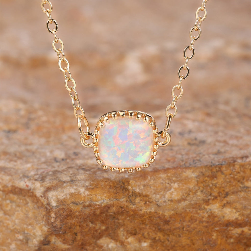 18k Iridescent Square Opal Necklace