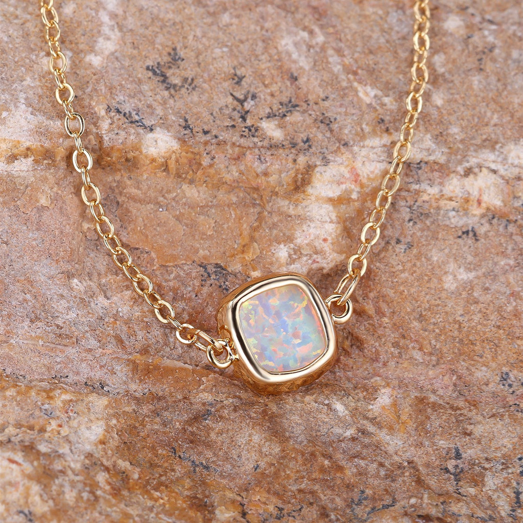 18k Iridescent Square Opal Necklace