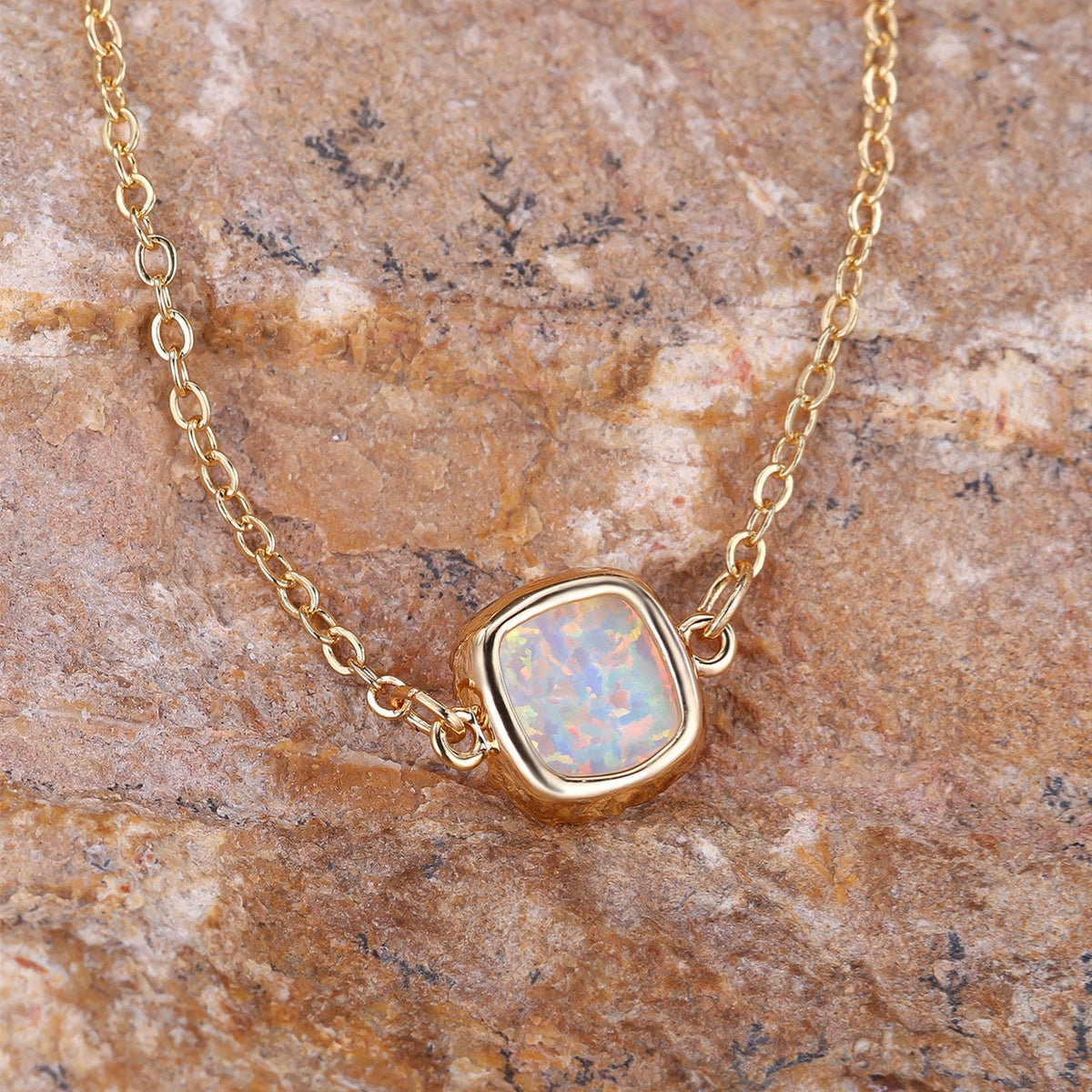18k Iridescent Square Opal Necklace