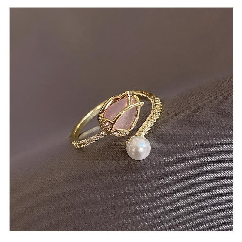 Dainty Pearl Tulip Ring