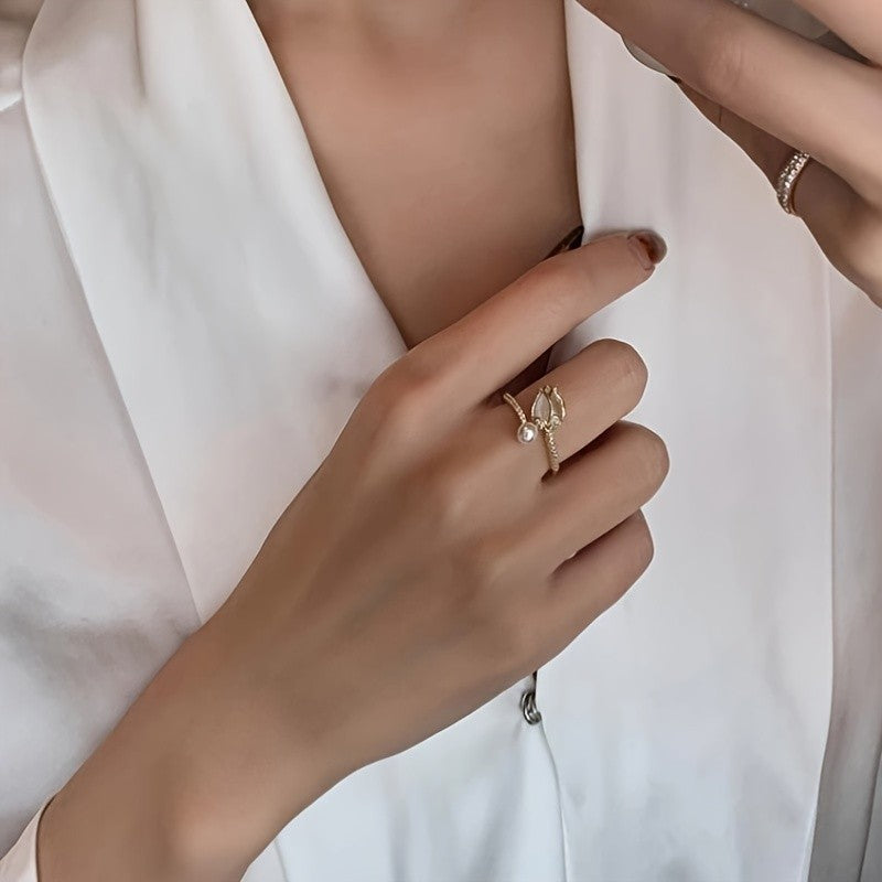 Dainty Pearl Tulip Ring
