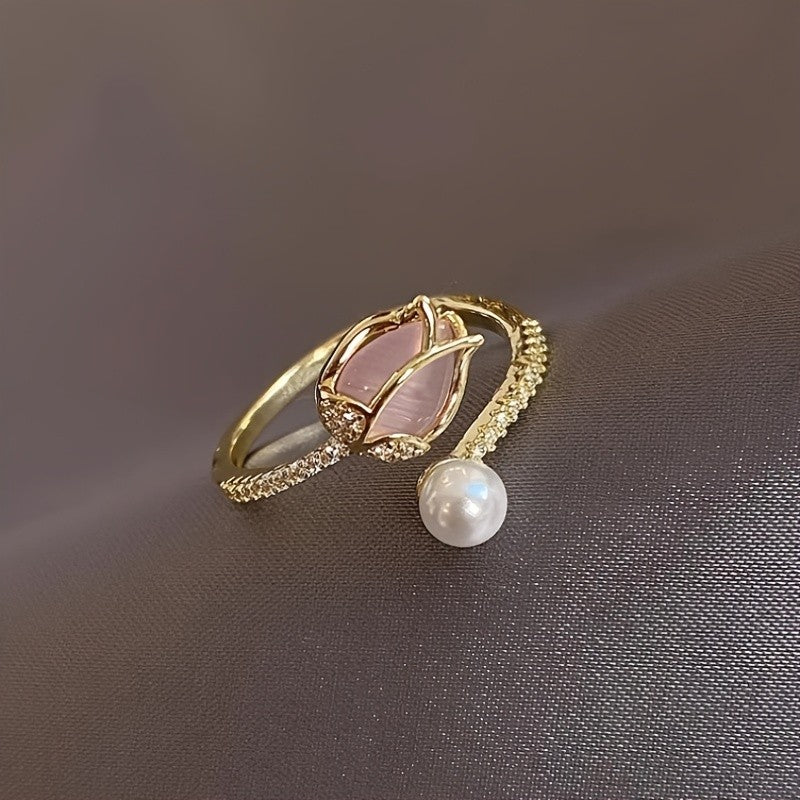 Dainty Pearl Tulip Ring