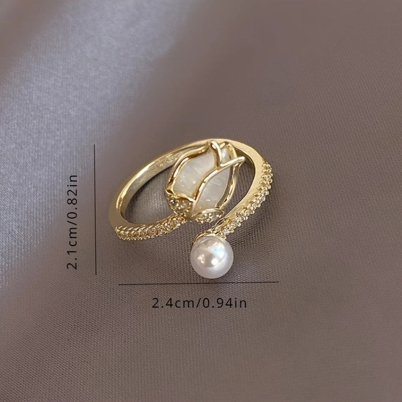 Dainty Pearl Tulip Ring