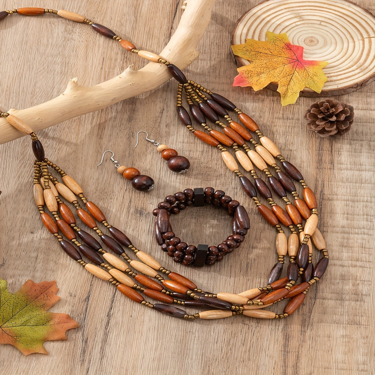 Boho Wood Jewelry Set