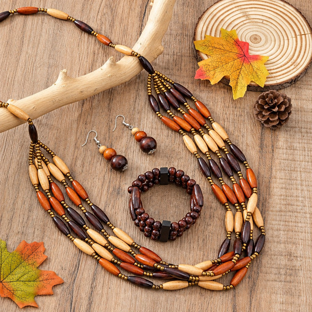 Boho Wood Jewelry Set