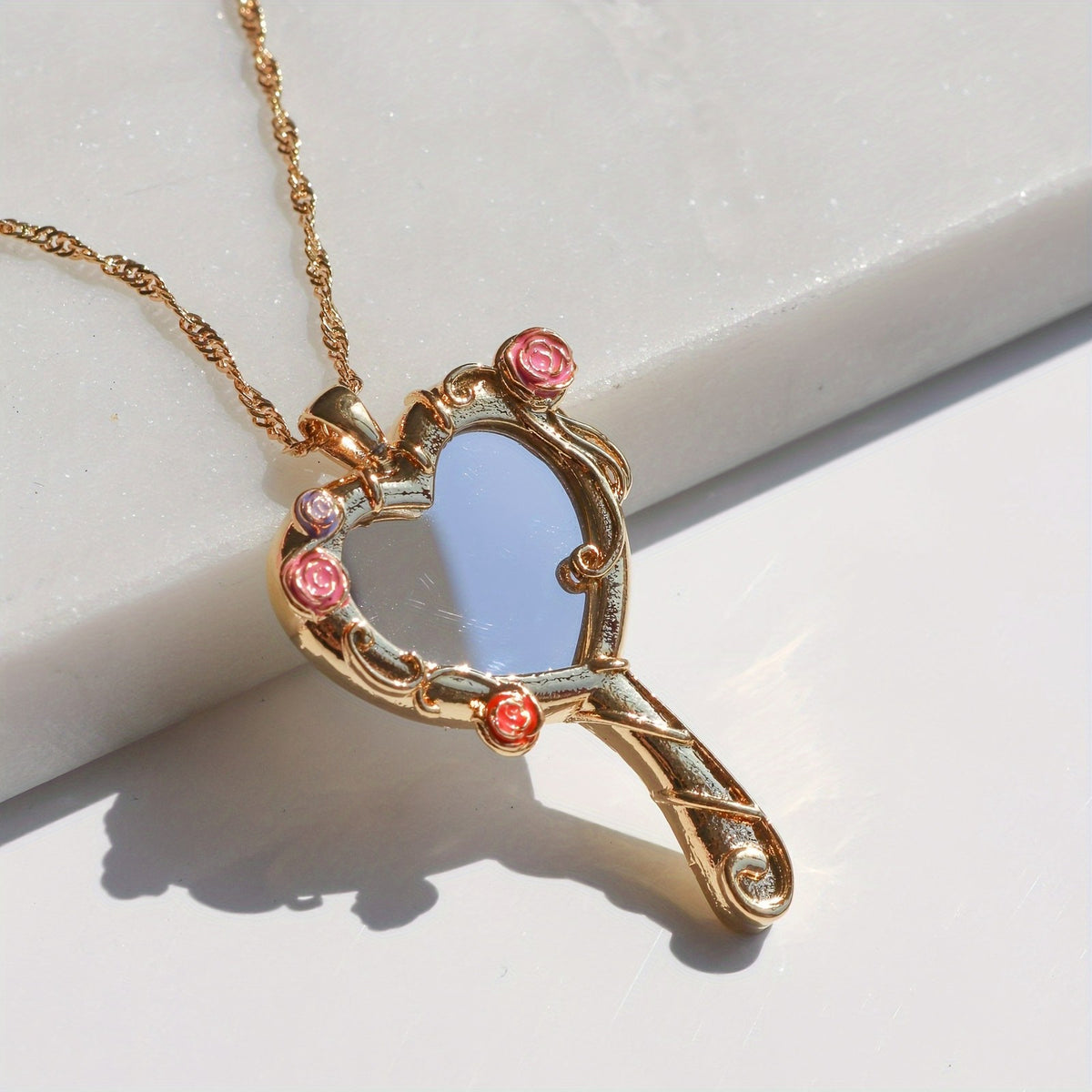 18k Vintage Heart Mirror Necklace