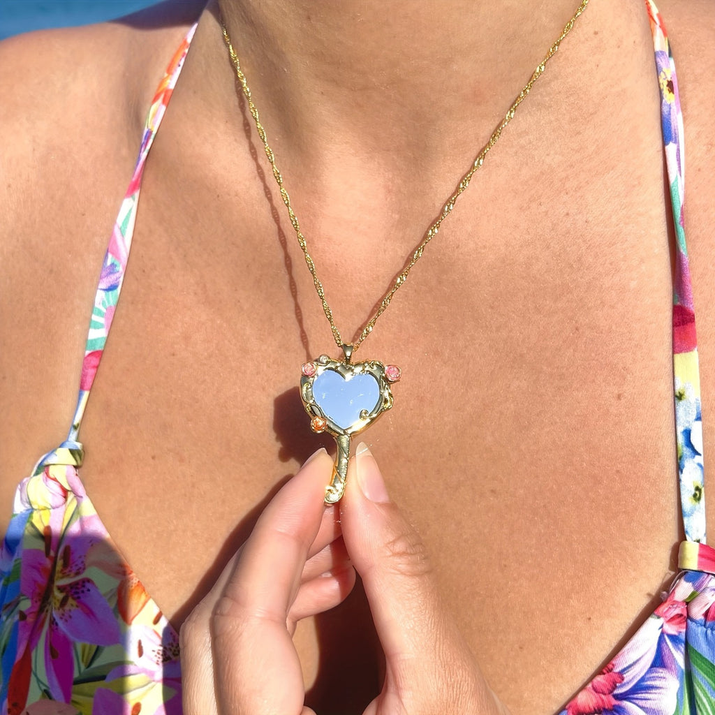 18k Vintage Heart Mirror Necklace