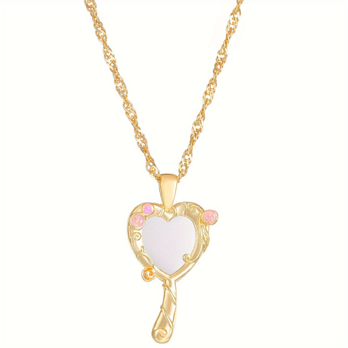 18k Vintage Heart Mirror Necklace