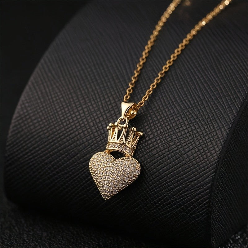 18k Elegant Crown Heart Necklace