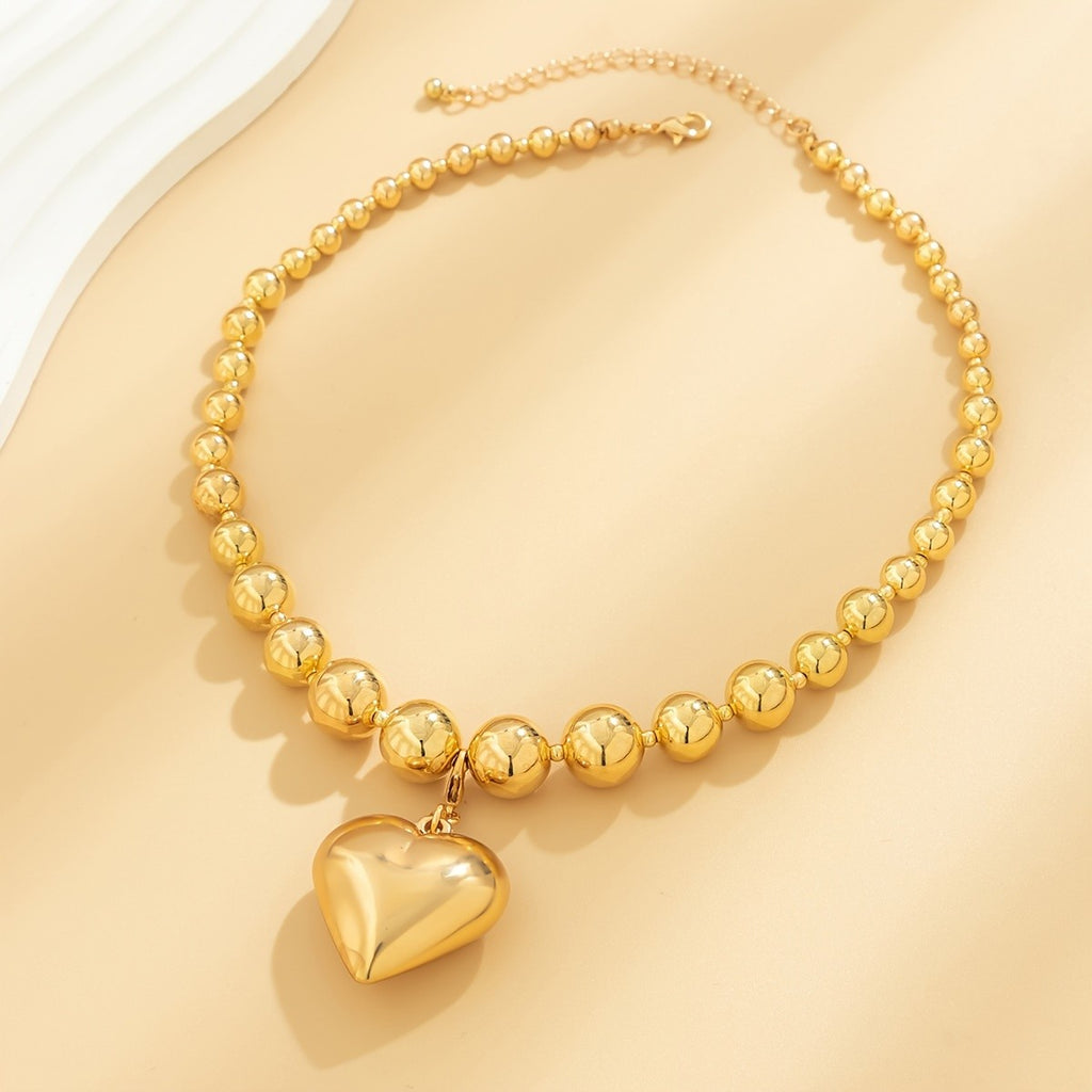 18k Vintage Heart Bead Necklace