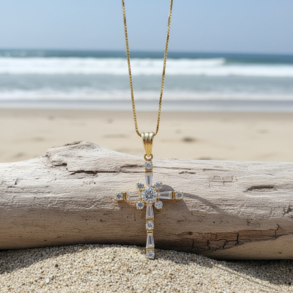 18k Vintage Cross Necklace