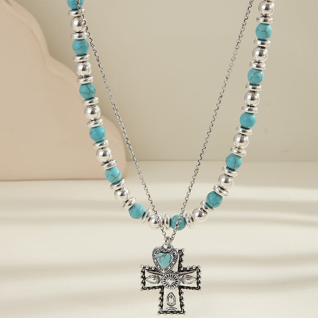 Vintage Turquoise Cross Necklace