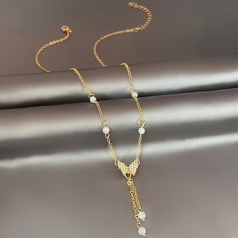 14k Dainty Butterfly Pearl Necklace