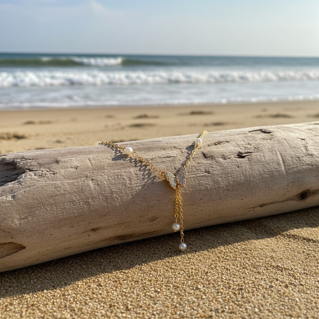 14k Dainty Butterfly Pearl Necklace