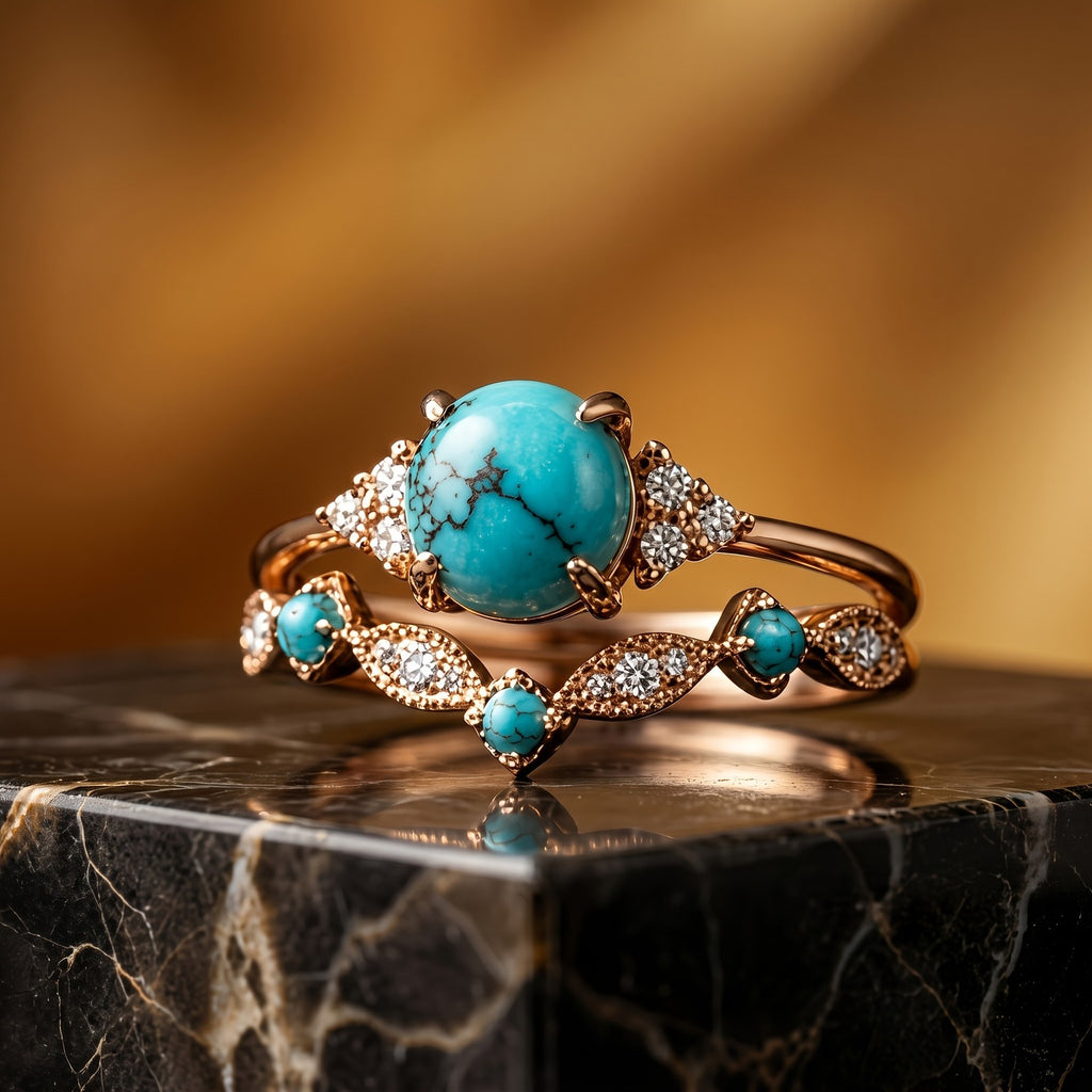 18k Vintage Turquoise Ring Set